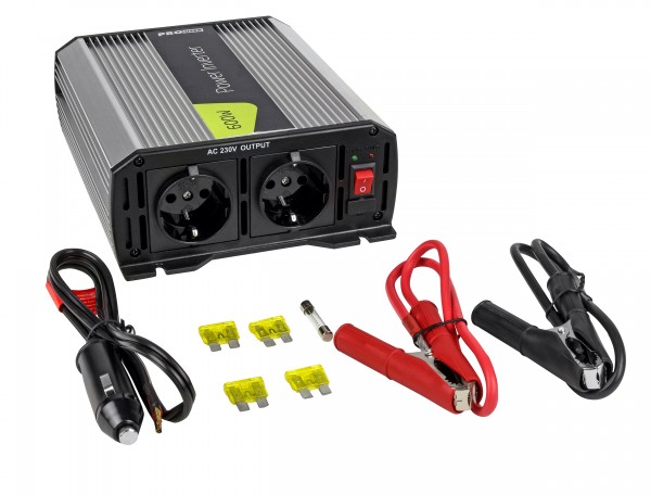 12V Spannungswandler Wechselrichter 600W / 1200W ProUser 2x 230V Steckdose  USB, Spannungswandler, Elektrik