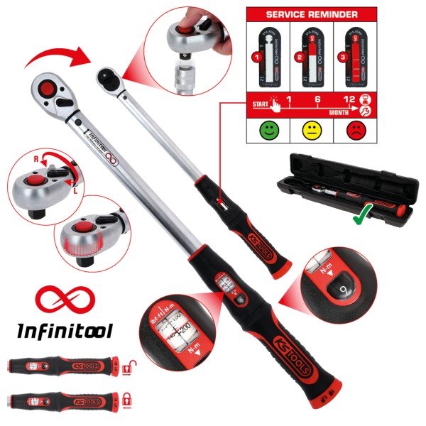 KS Tools Ratschen-Drehmomentschlüssel 1/2" 20-100Nm INFINITOOL +Kunststoffkoffer